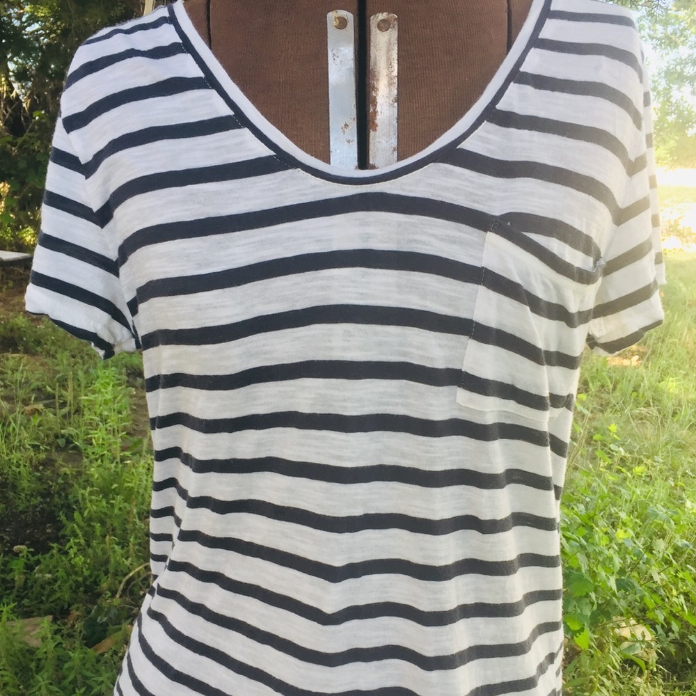 Loft Back-seam Black & White Striped T-shirt